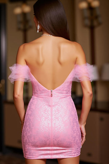Off The Shoulder Bodycon Backless Pink Homecoming Dress